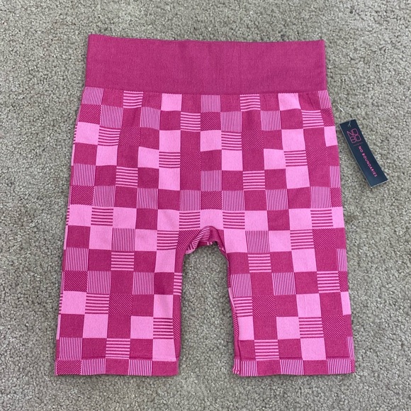 NWT Hot Pink Checkered Biker Short - Picture 2 of 2